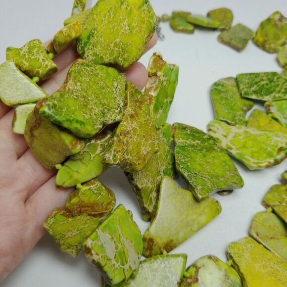 Sterling Silver and Dyed Green Howlite Stone Slab Two Strand Statement Necklace - Picture 5 of 7